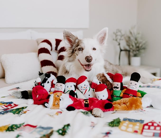 ZippyPaws Skinny Peltz - No Stuffing Dog Toys to Keep Them Busy, for Medium and Large Dogs, Squeaky Unstuffed Chew Toys for Pets, Soft Plush Variety Pack, Fox, Raccoon, & Squirrel - Holiday 3-Pack