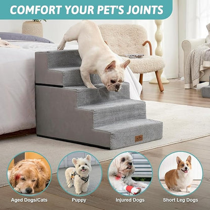 Dog Stairs for Small Dogs, 17.7" Extra Wide Detachable Pet Stairs for Couch and Bed, 23.6" H Non-Slip Dog Steps for Puppies and Old Cats, 17.7x29.5x23.6 inch, Grey