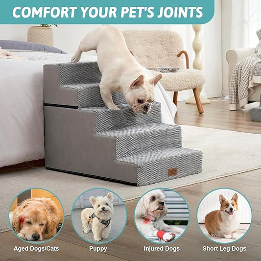 Dog Stairs for Small Dogs, 17.7" Extra Wide Detachable Pet Stairs for Couch and Bed, 23.6" H Non-Slip Dog Steps for Puppies and Old Cats, 17.7x29.5x23.6 inch, Grey