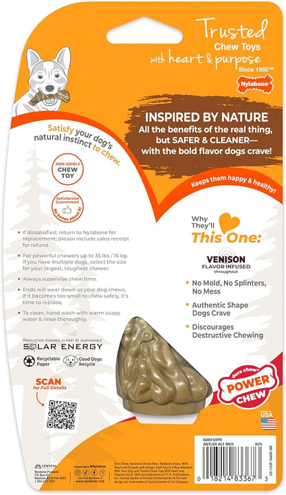 Nylabone Power Chew Antler Alternative Nylon Chew Toy for Dogs, Dog Toys for Aggressive Chewers, Venison Flavor, Medium/Wolf (1 Count)