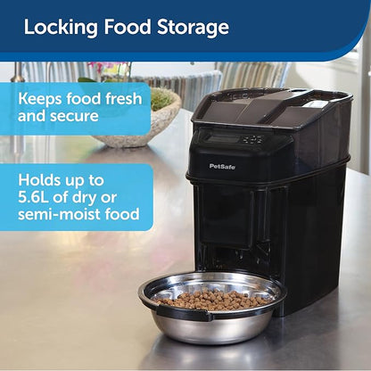 PetSafe Automatic Cat Feeder - Healthy Pet Simply Feed - Automatic Pet Feeder for Cats & Dogs - Timed Pet Feeder with Programmable Portion Control - Holds 24 Cups of Dry or Semi-Moist Dog or Cat Food