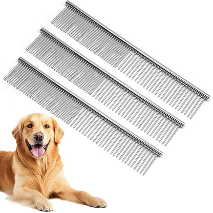 Biaungdo 3 Pcs Dog Grooming Combs Set, Metal Dog Comb for Removing Tangles and Knot, Cat Brush Grooming Tool for Long Haired Pets(7.48 x 1.57 inch)