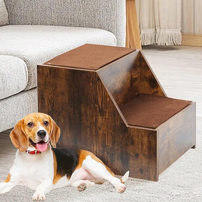 Dog Window Perch with Stairs, Indoor Dog Bunk Bed to Look Out Window, Large Pet Window Seat for Dogs and Cats, Vintage Wood