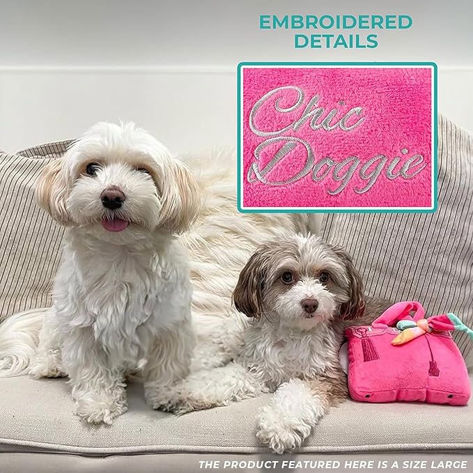 Haute Diggity Dog Barkin Bag with Scarf, Plush Designer Dog Toys with Interactive Squeaker, Stimulating Pet Enrichment, Machine-Washable & Safe Materials for All Breeds, Size Small