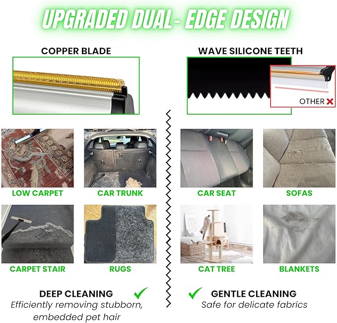 Dual-Edge Carpet Rake for Pet Hair Removal & Fluffing Matted Carpet – 61" Adjustable Handle, Deep Clean Dog & Cat Hair Remover, Reusable Scraper for Rugs, Low Pile Carpet, Couch & Stairs