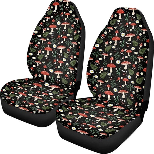 Mushroom Daisy Print Car Seat Covers Set of 2 for Women,Universal Bucket Front Seats Protector Fit for Car,SUV Sedan,Truck