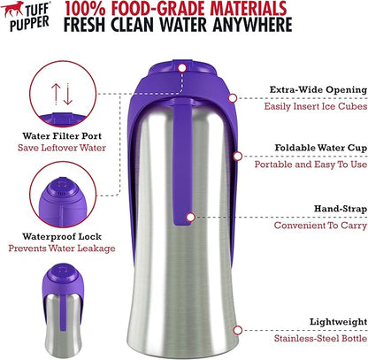 PupFlask Large Dog Water Bottle | 27 or 40 OZ Stainless Steel | Convenient Dog Drink Dispenser | Puppy Travel Water Bowl | Portable Pet Hydration Bottle | Leak Proof | Perfect Size For All Breeds
