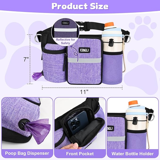 ETACCU Heavy Duty Hands Free Dog Leash with Zipper Pouch Waist Belt for Large Medium Dogs for Running, Walking, Jogging and Hiking, Dual Padded Handles and Durable Bungee (1 Dog Purple)