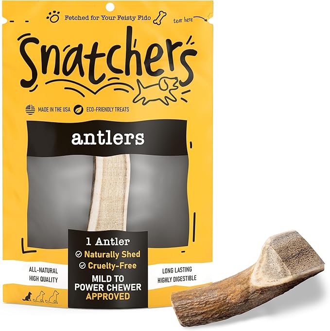 Snatchers Split Elk Antlers for Dogs – Long Lasting Dog Chews and Dog Toys for Aggressive Chewers, Naturally Shed Deer Antlers for Dogs Processed in The USA, No Additives (Small, 4-5", 1 Count)