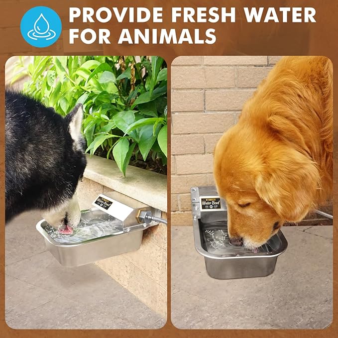PETTEN Automatic Water Dispenser for Dogs,3L/1Gal Stainless Steel Water Bowl Dispenser Kit, Auto-Filling Fresh Water for Pets/Livestock Outdoor, Fits GHT Male 3/4" Faucet.