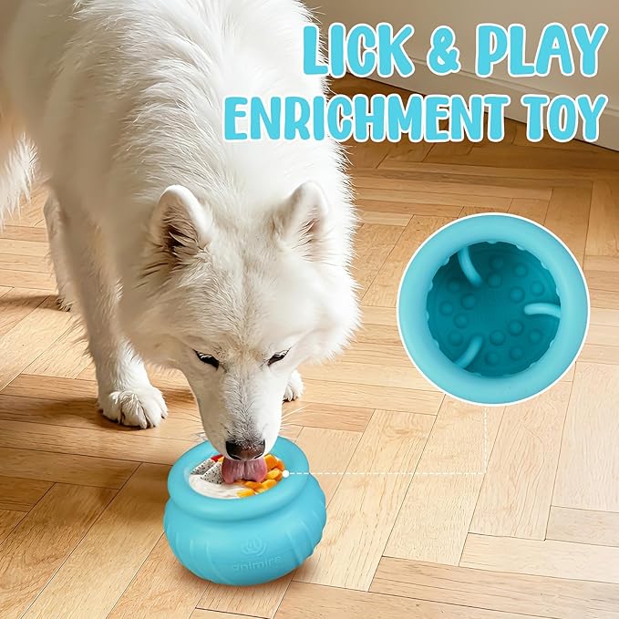 Wobbly Dog Enrichment Lick Toy, Stuffable Frozen Lick Bowl to Keep Dogs Busy, Long-Lasting Interactive Treat Dispensing Dog Toy, Silicone Fetch Catch Chew Toy(Teal,L)