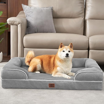 EHEYCIGA Orthopedic Dog Beds Large Sized Dog, Waterproof Memory Foam Pet Bed with Sides, Non-Slip Bottom Large Pet Bed with Washable Removable Cover, Grey