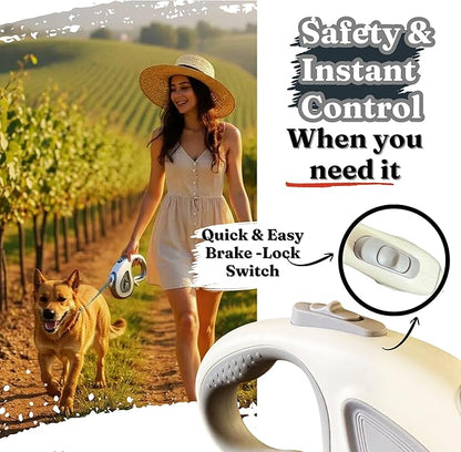 BoldPet® Retractable Dog Leash with Poop Bag Holder for Dogs up to 100 lbs - Heavy Duty 16 Ft Nylon Tape with 360°Tangle-Free Swivel Hook - Anti-Slip Ergonomic Handle for Comfortable Control