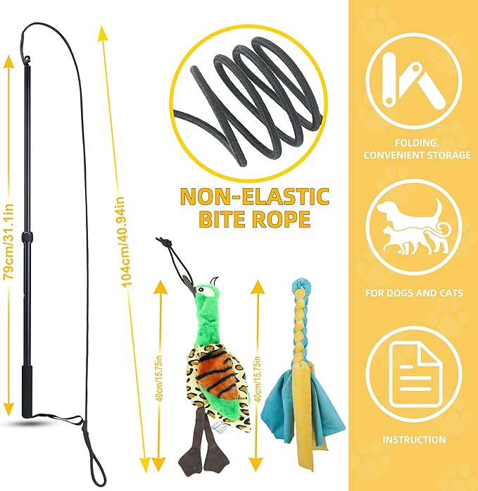 Flirt Pole Dogs, Dog Chase Toy with Squeakers Inside, Dog Fishing Pole Toy for Large Medium Small Dogs to Keep The Puppy Entertained and Physically Exhausted, Rope+Duck