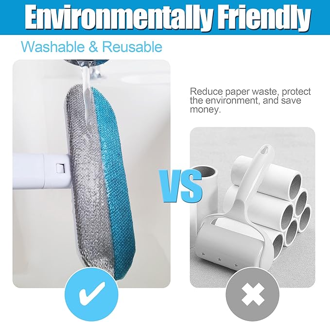Magic Pet Hair Remover for Dog Cat Owner 2 Pieces, TikTok 4 in 1 Multifunctional Pet Hair Removal Tool for Couch Furniture Carpet Clothing, Reusable Washable Broom Brush for Window Tile Lint Cleaning