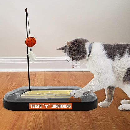 CATS SCRATCHER NCAA Texas Longhorns Basketball Court CAT Scratcher Toy with Catnip Filled Plush Basketball Toy & Feather Cat Toy Hanging, with Jingle Bell Interactive Ball Cat Chasing 5-in-1 Kitty Toy