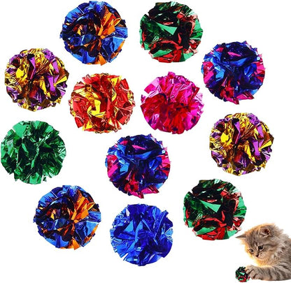 Crinkle Cat Toy Balls, 12Pcs 2.47'' Mylar Balls, Interactive Crinkle Ball, Colorful Paper Ball Chase Training Activity for Cats kitten Assorted Color, Chase Training Activity for Cats (12 Pack)