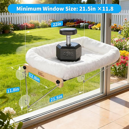 HoneyGuardian Cat Window Prech,Metal Support from Below with 4 Suction Cups, with Plush Cushion, Cat Window Hammock for Large Cats and Kittens