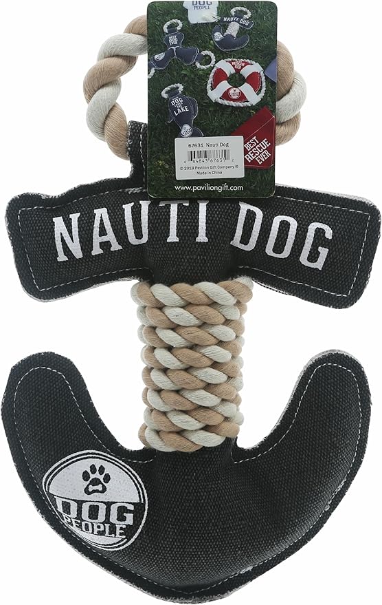 Pavilion Gift Company Nauti Anchor 13 Inch Large Tug of War Rope Sturdy & Durable Canvas Dog Toy, Gray