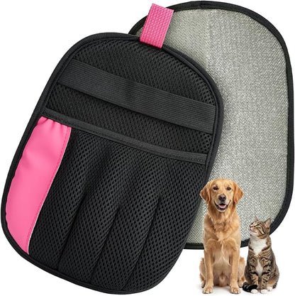 Pet Hair Remover Glove for Dog & Cat, Reusable Electrostatic Magic Brush, Five-Finger Hair Removal Mitt for Cleaning Clothing, Bed, Couch, Carpet, and Car Seat Pink