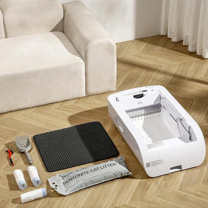 Self Cleaning Litter Box,Open-Top Automatic Cat Litter Box APP Control (2.4G/5G) with Health Tracking, Dual Safety Sensors&Odorless Design,Includes cat Litter & 3 Rolls Waste Bags(NO Tent)