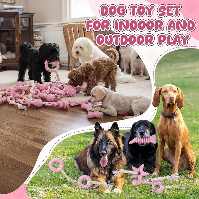 Shappy 40 Pcs Dog Chew Toys for Puppy Dog Toy Bulk Small Dogs Chew Toy for Teething, Relieves Teething Anxiety, Soft & Durable Interactive Toys for Outdoor Play Accessories, Not for Heavy Chewer(Pink)