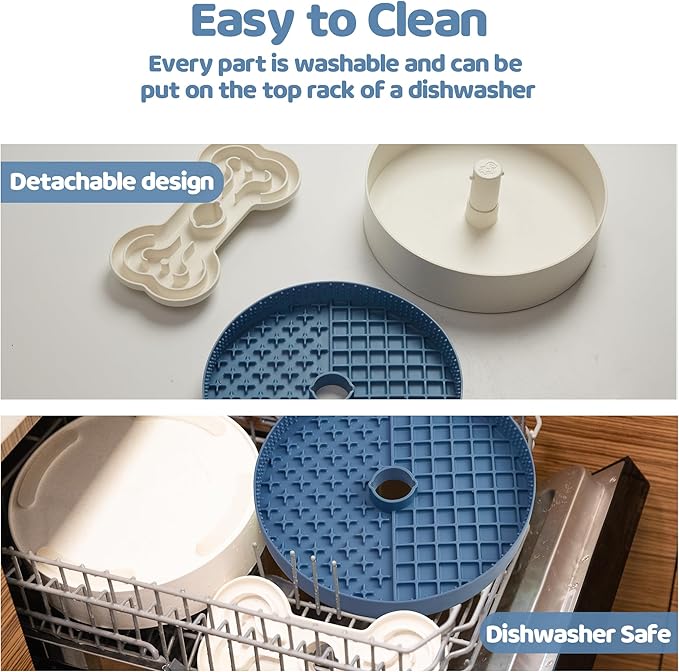 Puzzle Feeder Slow Feeder Dog Bowl with Lick Mat and Puzzle Inserts - Non-Slip Base, Adjustable Speed Design, Dishwasher Safe for Large Dogs,Blue