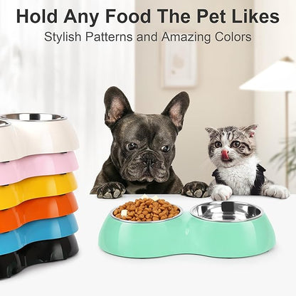 Stainless Steel Dog Bowls Set – Dual Non-Slip Pet Dishes with 2 Small (4oz*2) Bowls & Durable Resin Stand,Food & Water Feeder for Puppies, Kittens, and Small Breed Dogs - Green