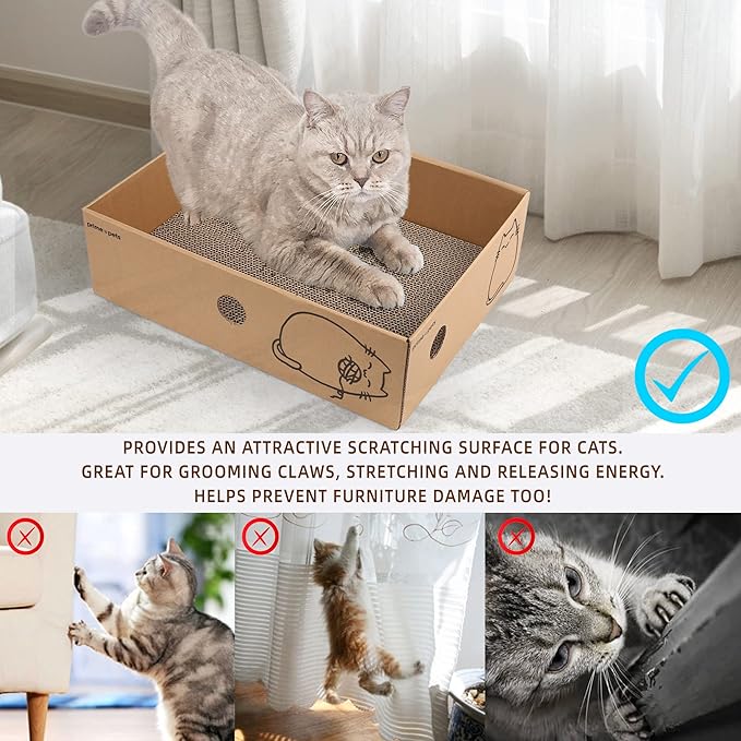 PrimePets Cat Scratcher, Wide Cat Scratch Pad with Box, 5 Pack, XL Reversible Scratcher Cardboard for Indoor Cats, 17x13x5'' Kitty Bed Scratching Board with Catnip, Convenient Replacement Hole Design