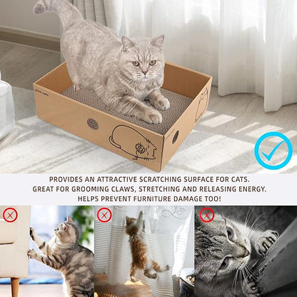 PrimePets Cat Scratcher, Wide Cat Scratch Pad with Box, 5 Pack, XL Reversible Scratcher Cardboard for Indoor Cats, 17x13x5'' Kitty Bed Scratching Board with Catnip, Convenient Replacement Hole Design