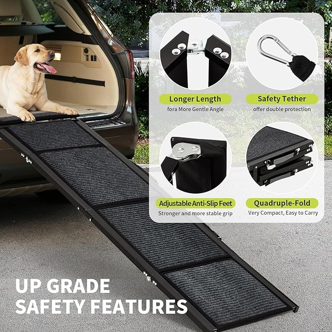 GarveeLife Dog Ramp for Cars - 63 in Long & 17 in Wide Folding Pet Ramp for Large Dogs with Non-Slip Surface Portable Dog Car Ramp for SUV Car & Truck, Outdoor Dog Ramp Up to 250 LBS
