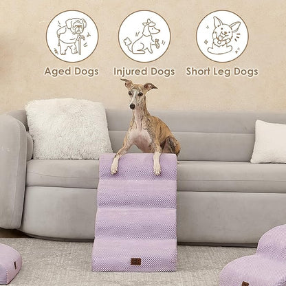 EHEYCIGA Curved Dog Stairs Ramp for High Beds 19.7" H, 4-Step Dog Steps for Small Dogs and Cats, Pet Stairs for High Bed Climbing, Non-Slip Balanced Pet Step Indoor, Lilac