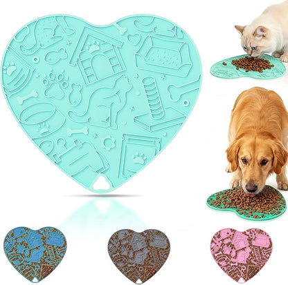 Silicone Slow Feeder Dog & Cat Bowl – Heart Shape Anti-Slip Puzzle Feeding Bowl for Slow Eating, Treat Puzzle Toys for Pets– Interactive Pet Enrichment Bowl, Prevents overeating (Mint)