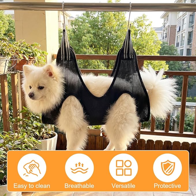 Dog Grooming Hammock - Breathable Dog Nail Trimming Hammock - Hanging Harness with S Hooks for Cats and Small Dogs Nail Trimming, Bathing, Brushing