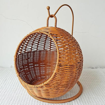 Hanging Cats Bed, Imitation Rattan Cats House Basket Bed Hammock Swing Beds for Indoor Small Pets Resting Basket Beds for Indoor and Outdoor Small Space