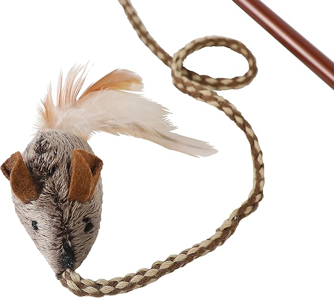 OurPet's Play-N-Squeak Teathered & Feathered Play Wand Cat Toy, for All Breed Sizes