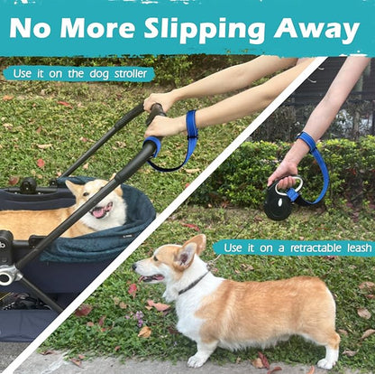 PetBonus Dog Leash Wrist Strap, Safety Strap for Retractable Leash, Lockable Reflective Short Dog Walking Lead with Adjustable Soft Padded Handle, Extra Layer Security for Pet Stroller (Blue)