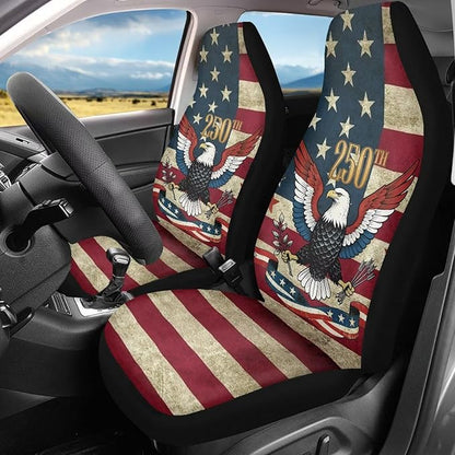 Eagle with American Flag Car Seat Covers Front Set, American 250th Anniversary Patriotic Car Accessories Automotive Seat Covers, Car Interior Covers Seat Protectors for Trucks SUV Sedans