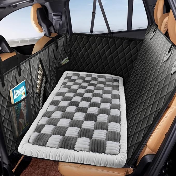 Backseat Extender Pet Bed Mat, Deluxe Dog Bed for Car Back Seat, Non-Slip Dog Mat for Truck Back Seat Cover with Hard Bottom, Plaid Backseat Dogs Bed for Car Trucks SUVs (57.8" * 26.7" inch)