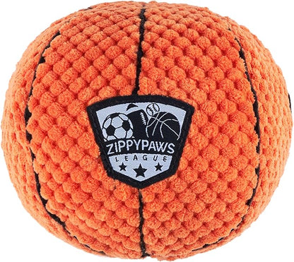 ZippyPaws SportsBallz - Dog Squeaky Toys to Keep Them Busy, Funny Plush for Small, Medium, & Large Dogs, Cute Stuffed Puppy Toy, Pet Products, Gift for All Breeds, Interactive Squeaker - Basketball