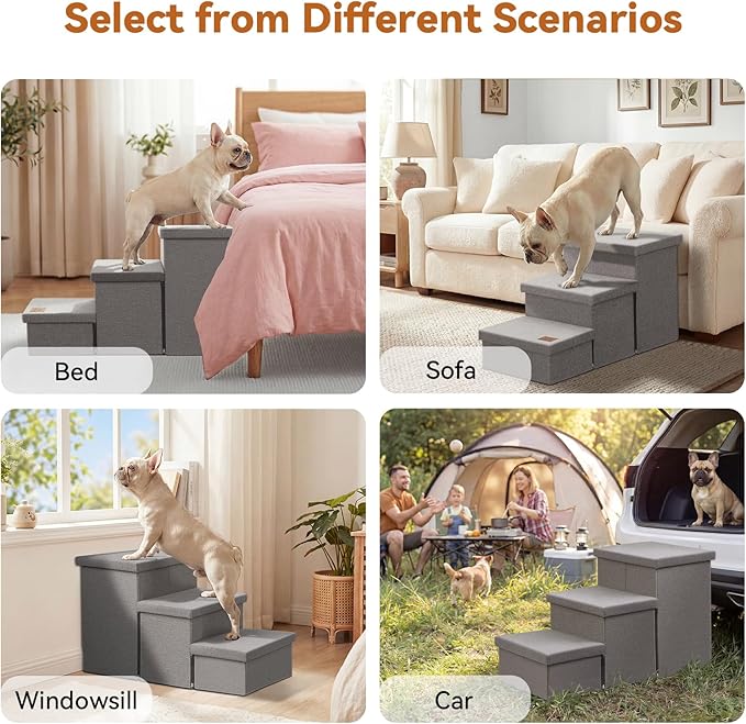 Wider Dog Ramp for High Bed with Storage 18" H, Foldable Dog Stairs for Small Medium Large Older Senior Animal, Sturdy Dog Step for Climbing Bed or Couch, Arthritis-Friendly (Gray, No Condo)