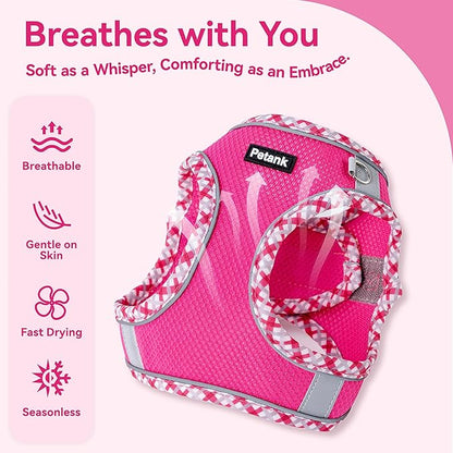 Petank Dog Harness for Small Medium Dogs No Pull, Puppy Harness and Leash Set for Walking, Running, Training, Small Dog Harness, Medium Dog Harness (Rose Red, L)
