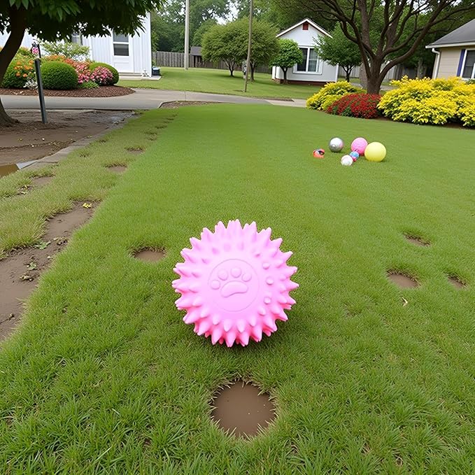Dog Chew Toys for Aggressive Chewers,3Pcs Pink Dogs Toy Spiky TPR Ball No Squeak Chew Toy Long Lasting for Aggressive Heavy Chewers Dogs Puppy Teething Training Spiky Rubber Ball Toy Small