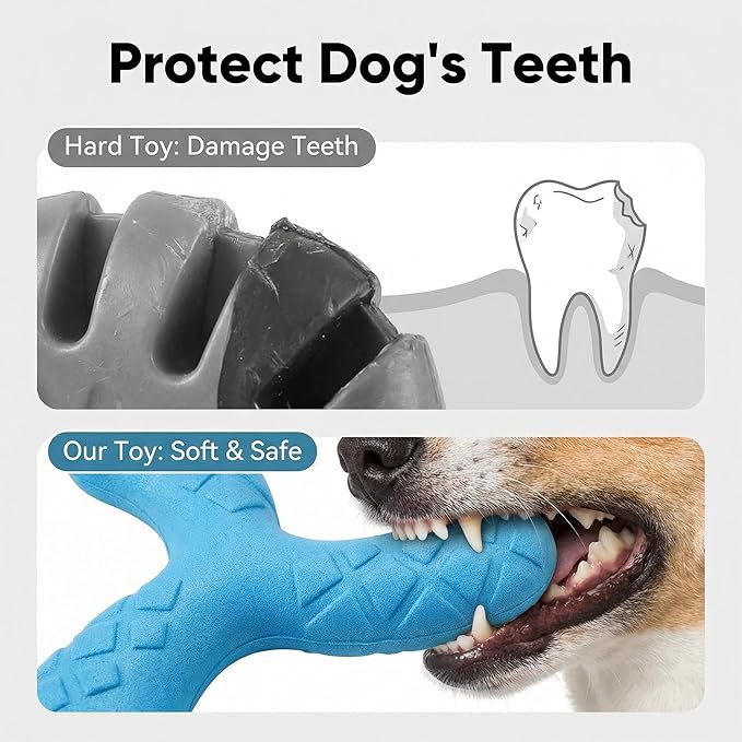 Ultra Durable Y-Shape Dog Chew Toy for Teeth Cleaning - Non-Toxic Rubber Interactive Tug of War & Fetch Toy for Medium & Large Dogs((Blue)