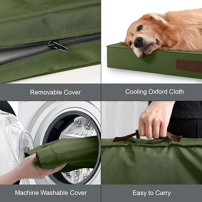 Outdoor Dog Bed for Small Dogs & Cats, Waterproof Dog Crate Mat Orthopedic Egg Crate Foam with Washable Removable Oxford Cover, Amy Green