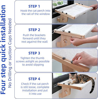 ESPETS Cat Window Sill Perch, Sturdy Cat Hammock Beds Window Seats with Soft Cusion, Large Cats and Kittens-22.5 Inch (White)