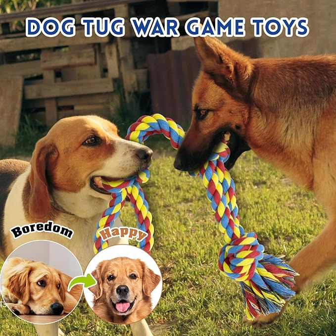 [3 Pack] Christmas Dog Rope Toys for Large and Medium Aggressive Chewers, Nearly Indestructible Rope Chew Toys, Heavy Duty 100% Cotton Tug of War Dog Toy for Boredom, Teeth Cleaning