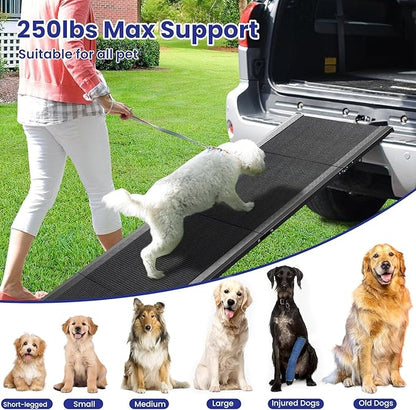 67''x 17'' Dog Ramp, Dog Ramp for Car, Folding Car Ramps for Pets, Dog Stairs Up to 250LBS, Pet Ramp with Non-Slip Rug Surface, Extra Long Dog Steps for Car, SUV, Truck