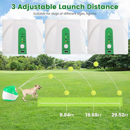 Automatic Dog Ball Launcher Tennis Ball Thrower Machine Interactive Fetch Machine Training Game Toy with 3 Adjustable Launch Distance for Small Medium Dogs Indoor & Outdoor