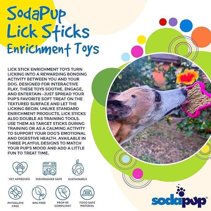 SodaPup Lick Sticks eToy – Durable Interactive Enrichment Toy Made in USA from Non-Toxic, Pet-Safe, Food Safe Material for Bonding, Training, Calming, Mental Stimulation, Oral Health & More